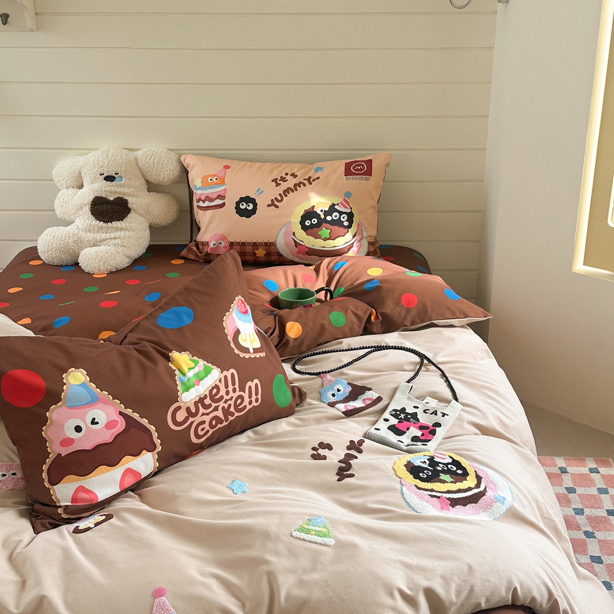 91家纺网 家纺一手货源 找家纺 柚子YOUTH 2025新款全棉秋冬磨毛毛巾绣四件套 小黑豆