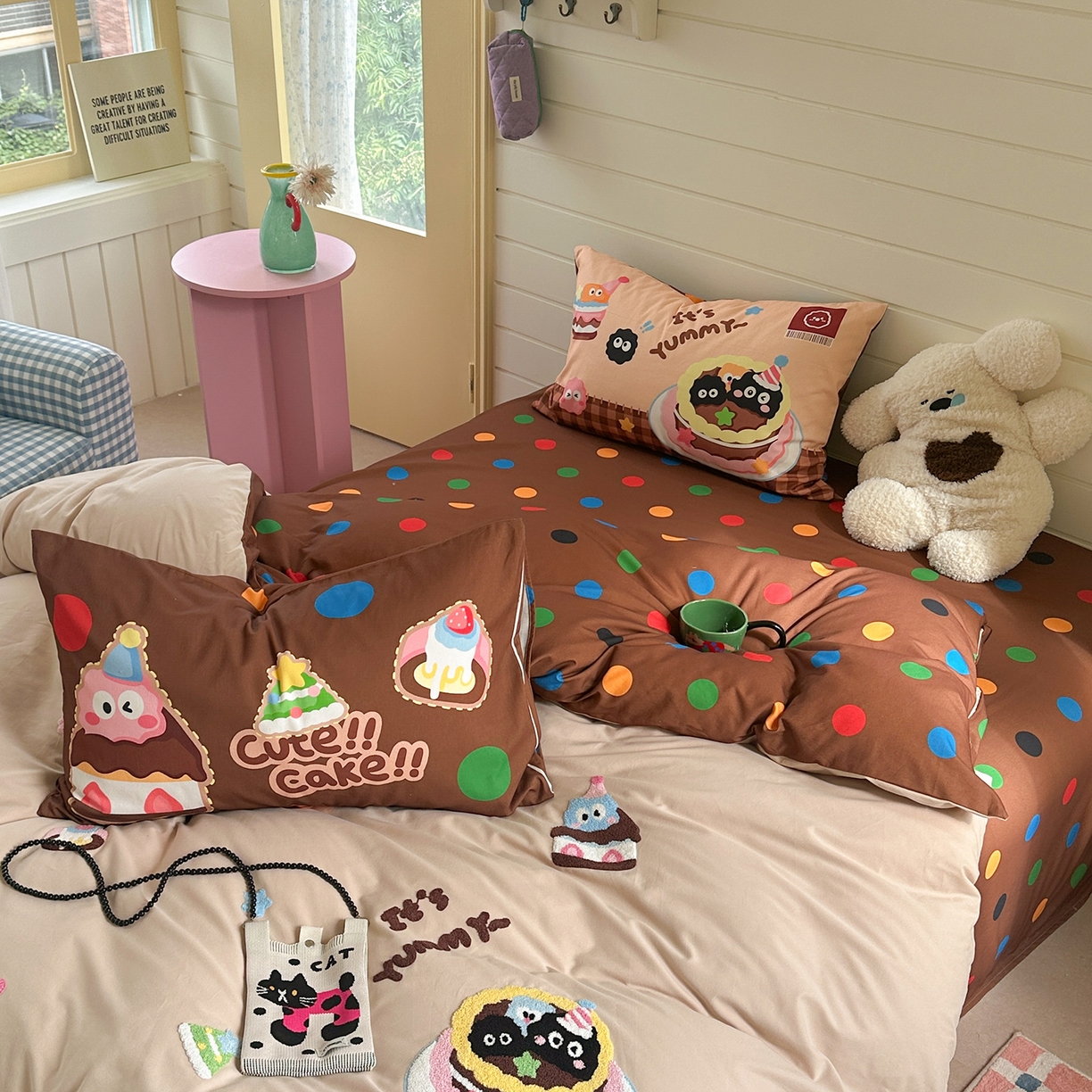 91家纺网 家纺一手货源 找家纺 柚子YOUTH 2025新款全棉秋冬磨毛毛巾绣四件套 小黑豆