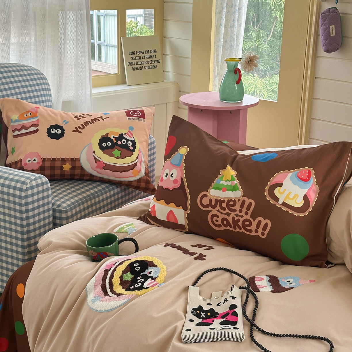 91家纺网 家纺一手货源 找家纺 柚子YOUTH 2025新款全棉秋冬磨毛毛巾绣四件套 小黑豆