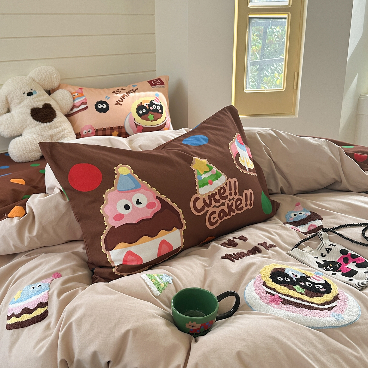 91家纺网 家纺一手货源 找家纺 柚子YOUTH 2025新款全棉秋冬磨毛毛巾绣四件套 小黑豆