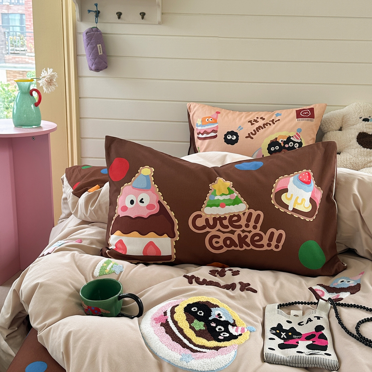 91家纺网 家纺一手货源 找家纺 柚子YOUTH 2025新款全棉秋冬磨毛毛巾绣四件套 小黑豆