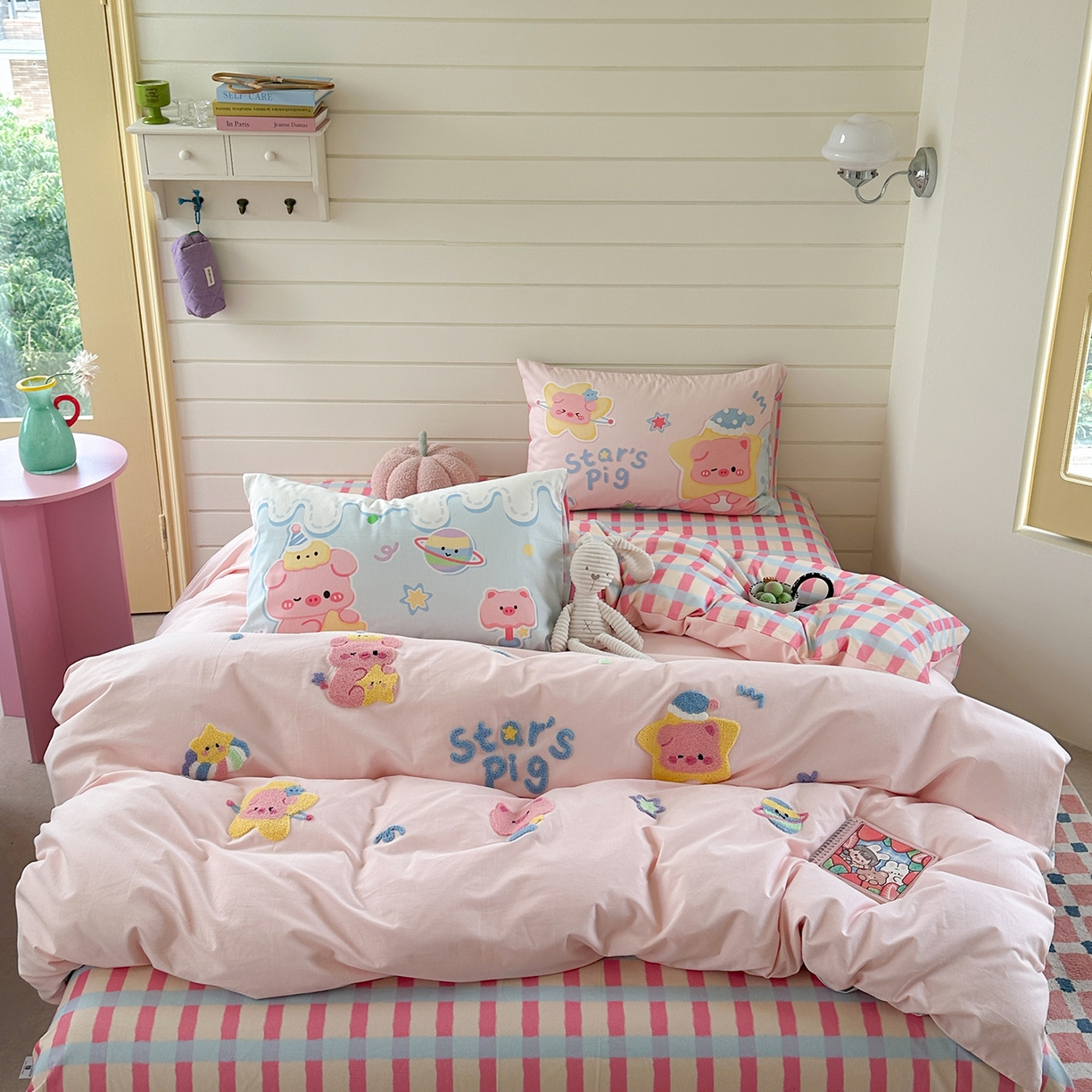 柚子YOUTH 2025新款全棉秋冬磨毛毛巾绣四件套 星星小猪