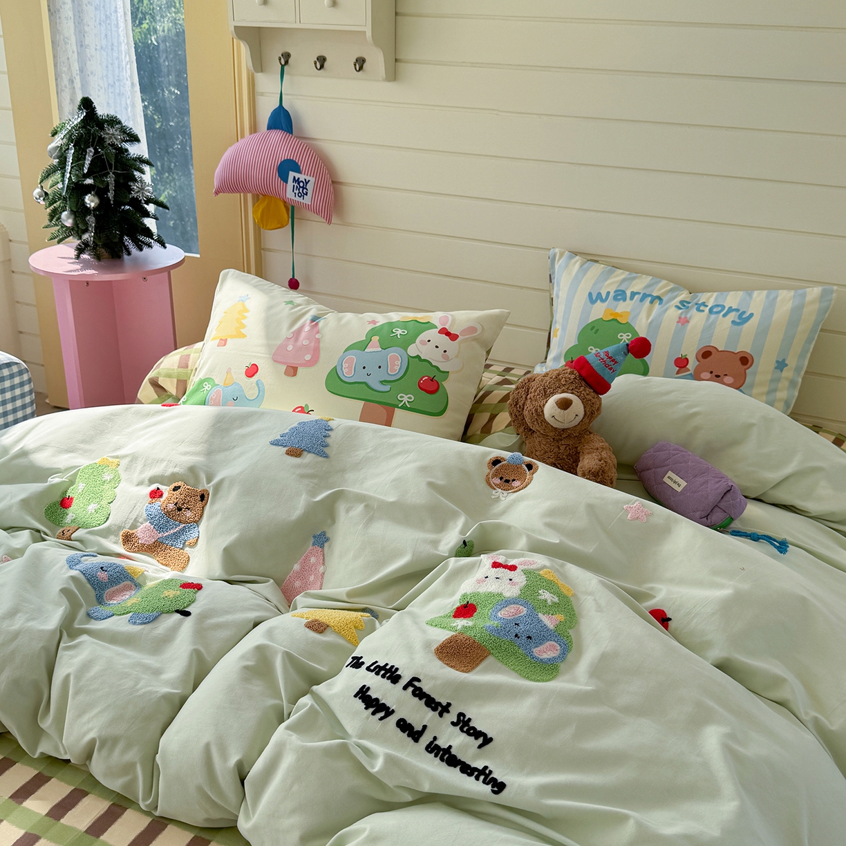 91家纺网 家纺一手货源 找家纺 柚子YOUTH 2025新款全棉秋冬磨毛毛巾绣四件套 熊兔乐园