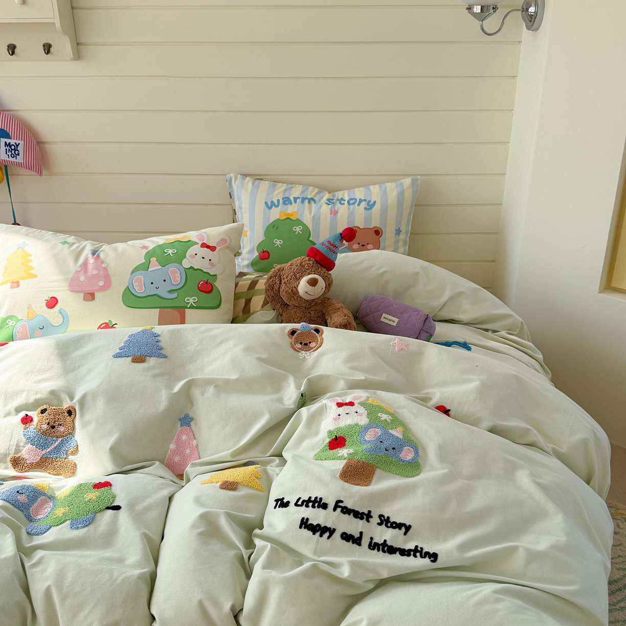 91家纺网 家纺一手货源 找家纺 柚子YOUTH 2025新款全棉秋冬磨毛毛巾绣四件套 熊兔乐园