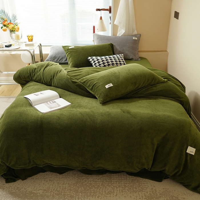 91家纺网 家纺一手货源 找家纺 （总）朵希曼 2025新款加厚保暖华夫格牛奶绒系列四件套