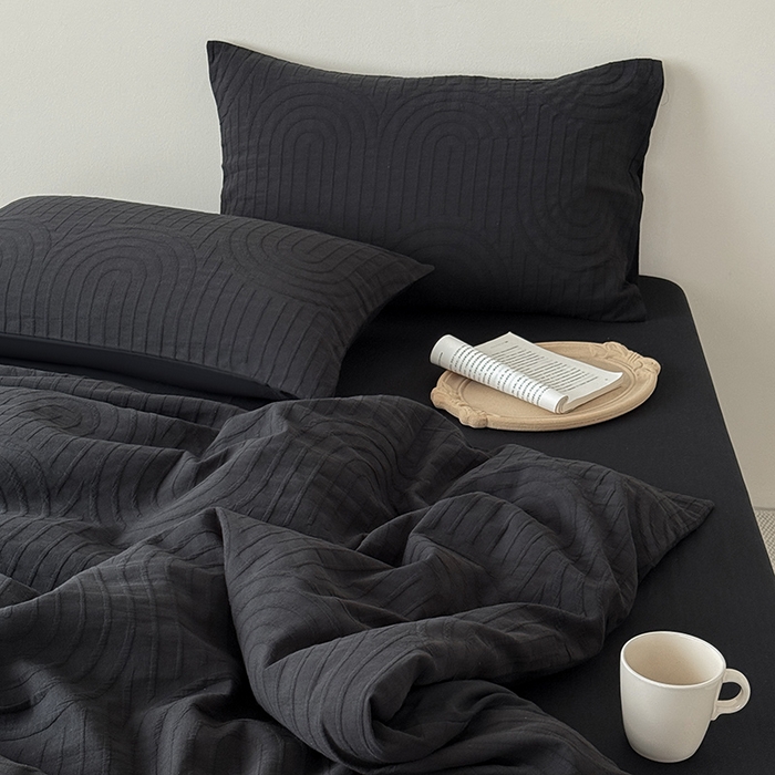 91家纺网 家纺一手货源 找家纺 Mr.pig猪先生水洗棉 2025新款特种色织提花四件套-丹麦系列 丹麦-黑