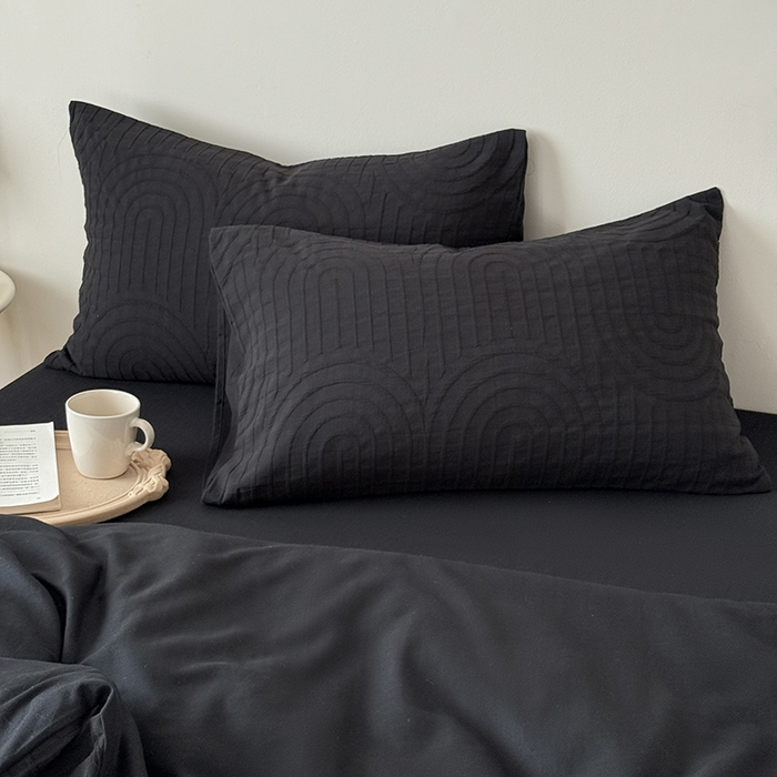 91家纺网 家纺一手货源 找家纺 Mr.pig猪先生水洗棉 2025新款特种色织提花四件套-丹麦系列 丹麦-黑