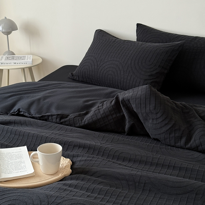 91家纺网 家纺一手货源 找家纺 Mr.pig猪先生水洗棉 2025新款特种色织提花四件套-丹麦系列 丹麦-黑