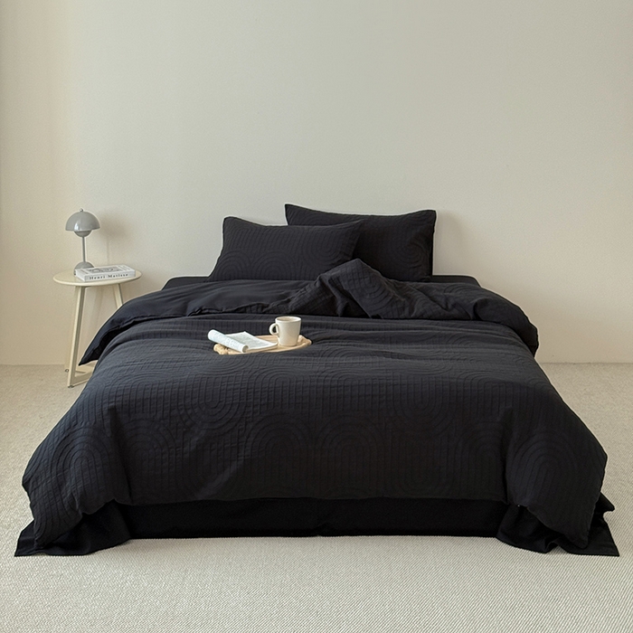 91家纺网 家纺一手货源 找家纺 Mr.pig猪先生水洗棉 2025新款特种色织提花四件套-丹麦系列 丹麦-黑