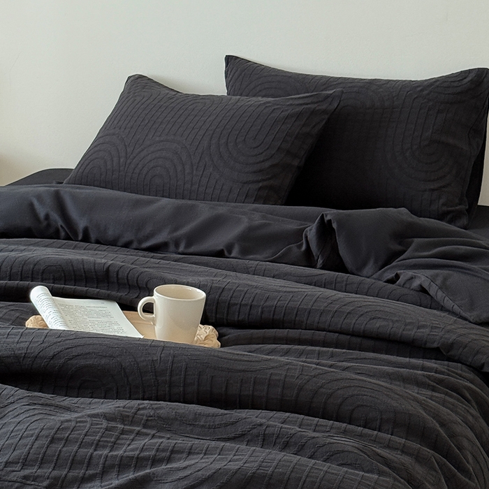 91家纺网 家纺一手货源 找家纺 Mr.pig猪先生水洗棉 2025新款特种色织提花四件套-丹麦系列 丹麦-黑