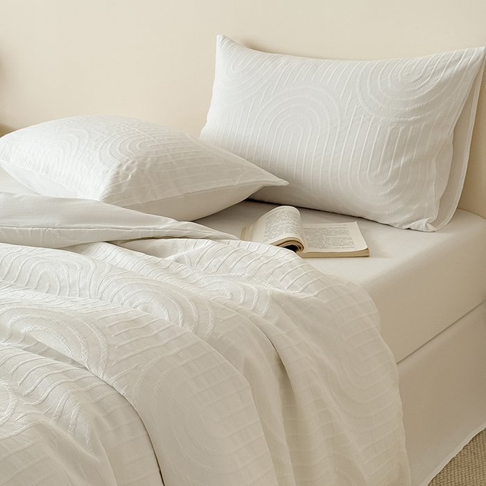 91家纺网 家纺一手货源 找家纺 Mr.pig猪先生水洗棉 2025新款特种色织提花四件套-丹麦系列 丹麦-白