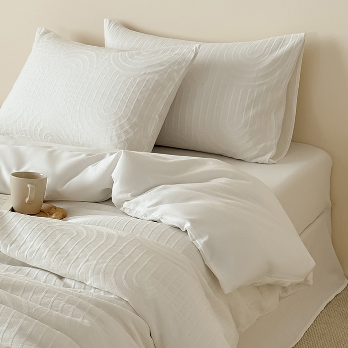 91家纺网 家纺一手货源 找家纺 Mr.pig猪先生水洗棉 2025新款特种色织提花四件套-丹麦系列 丹麦-白