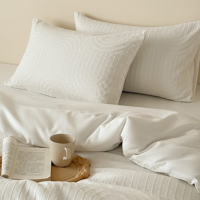 91家纺网 家纺一手货源 找家纺 Mr.pig猪先生水洗棉 2025新款特种色织提花四件套-丹麦系列 丹麦-白