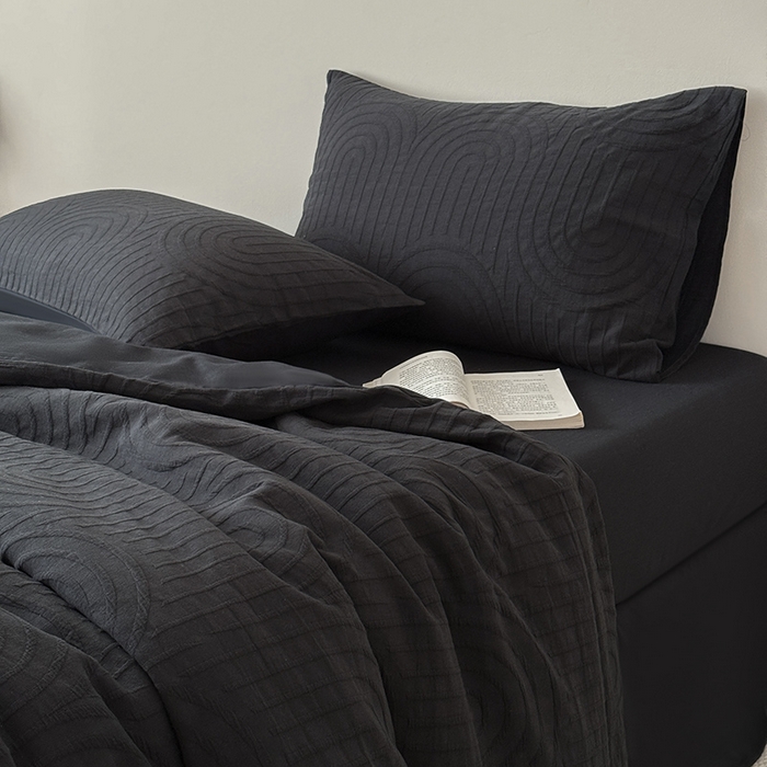 91家纺网 家纺一手货源 找家纺 Mr.pig猪先生水洗棉 2025新款特种色织提花四件套-丹麦系列 丹麦-黑