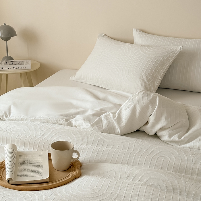 91家纺网 家纺一手货源 找家纺 Mr.pig猪先生水洗棉 2025新款特种色织提花四件套-丹麦系列 丹麦-白