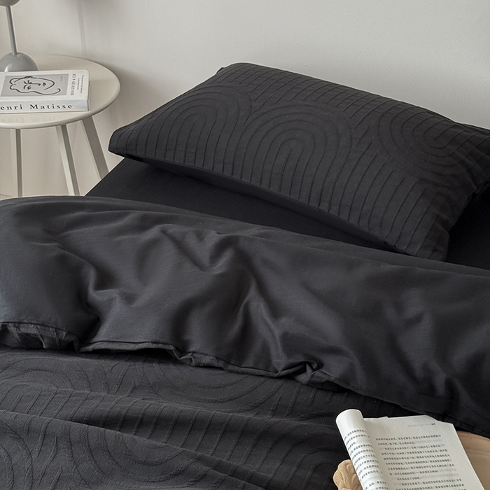 91家纺网 家纺一手货源 找家纺 Mr.pig猪先生水洗棉 2025新款特种色织提花四件套-丹麦系列 丹麦-黑