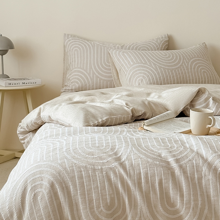 91家纺网 家纺一手货源 找家纺 Mr.pig猪先生水洗棉 2025新款特种色织提花四件套-丹麦系列 丹麦-米色