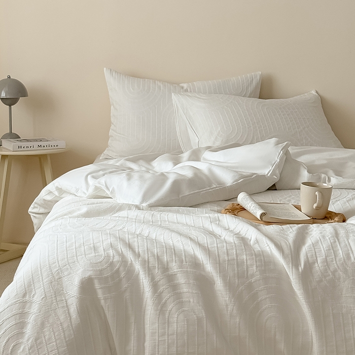 91家纺网 家纺一手货源 找家纺 Mr.pig猪先生水洗棉 2025新款特种色织提花四件套-丹麦系列 丹麦-白