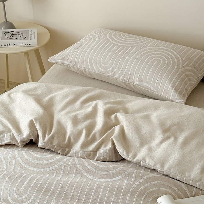 91家纺网 家纺一手货源 找家纺 Mr.pig猪先生水洗棉 2025新款特种色织提花四件套-丹麦系列 丹麦-米色