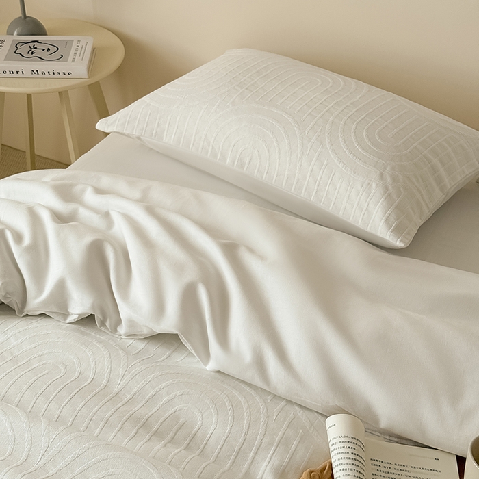 91家纺网 家纺一手货源 找家纺 Mr.pig猪先生水洗棉 2025新款特种色织提花四件套-丹麦系列 丹麦-白