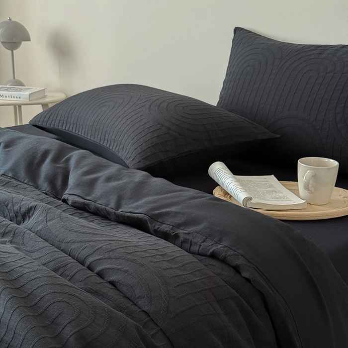 91家纺网 家纺一手货源 找家纺 Mr.pig猪先生水洗棉 2025新款特种色织提花四件套-丹麦系列 丹麦-黑