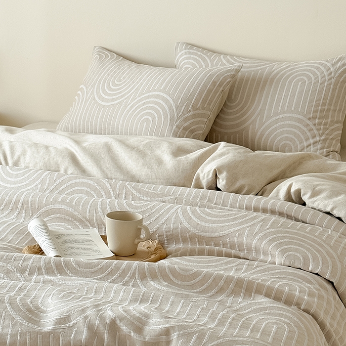 91家纺网 家纺一手货源 找家纺 Mr.pig猪先生水洗棉 2025新款特种色织提花四件套-丹麦系列 丹麦-米色