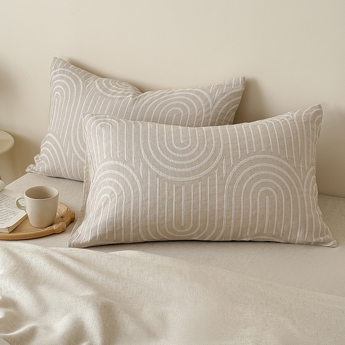 91家纺网 家纺一手货源 找家纺 Mr.pig猪先生水洗棉 2025新款特种色织提花四件套-丹麦系列 丹麦-米色