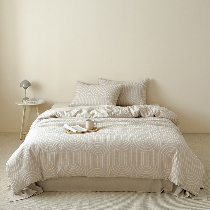 91家纺网 家纺一手货源 找家纺 Mr.pig猪先生水洗棉 2025新款特种色织提花四件套-丹麦系列 丹麦-米色