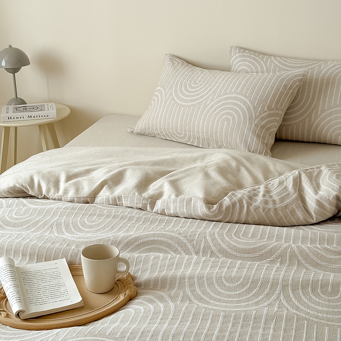 91家纺网 家纺一手货源 找家纺 Mr.pig猪先生水洗棉 2025新款特种色织提花四件套-丹麦系列 丹麦-米色