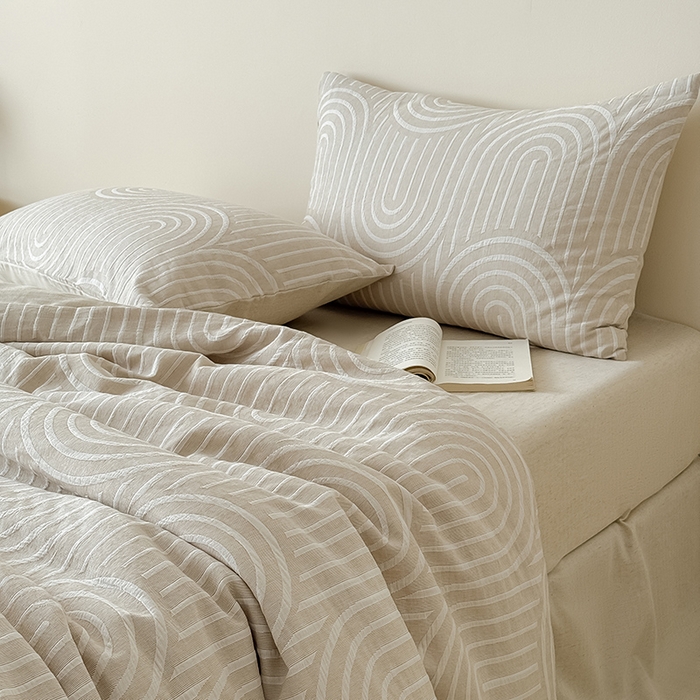 91家纺网 家纺一手货源 找家纺 Mr.pig猪先生水洗棉 2025新款特种色织提花四件套-丹麦系列 丹麦-米色