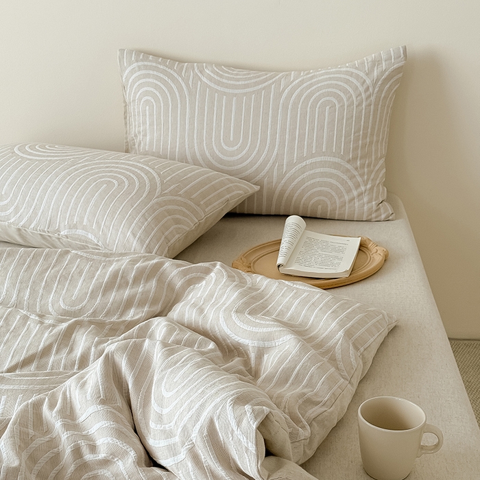 91家纺网 家纺一手货源 找家纺 Mr.pig猪先生水洗棉 2025新款特种色织提花四件套-丹麦系列 丹麦-米色