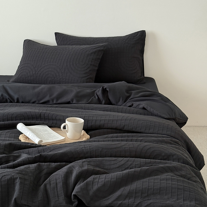 91家纺网 家纺一手货源 找家纺 Mr.pig猪先生水洗棉 2025新款特种色织提花四件套-丹麦系列 丹麦-黑