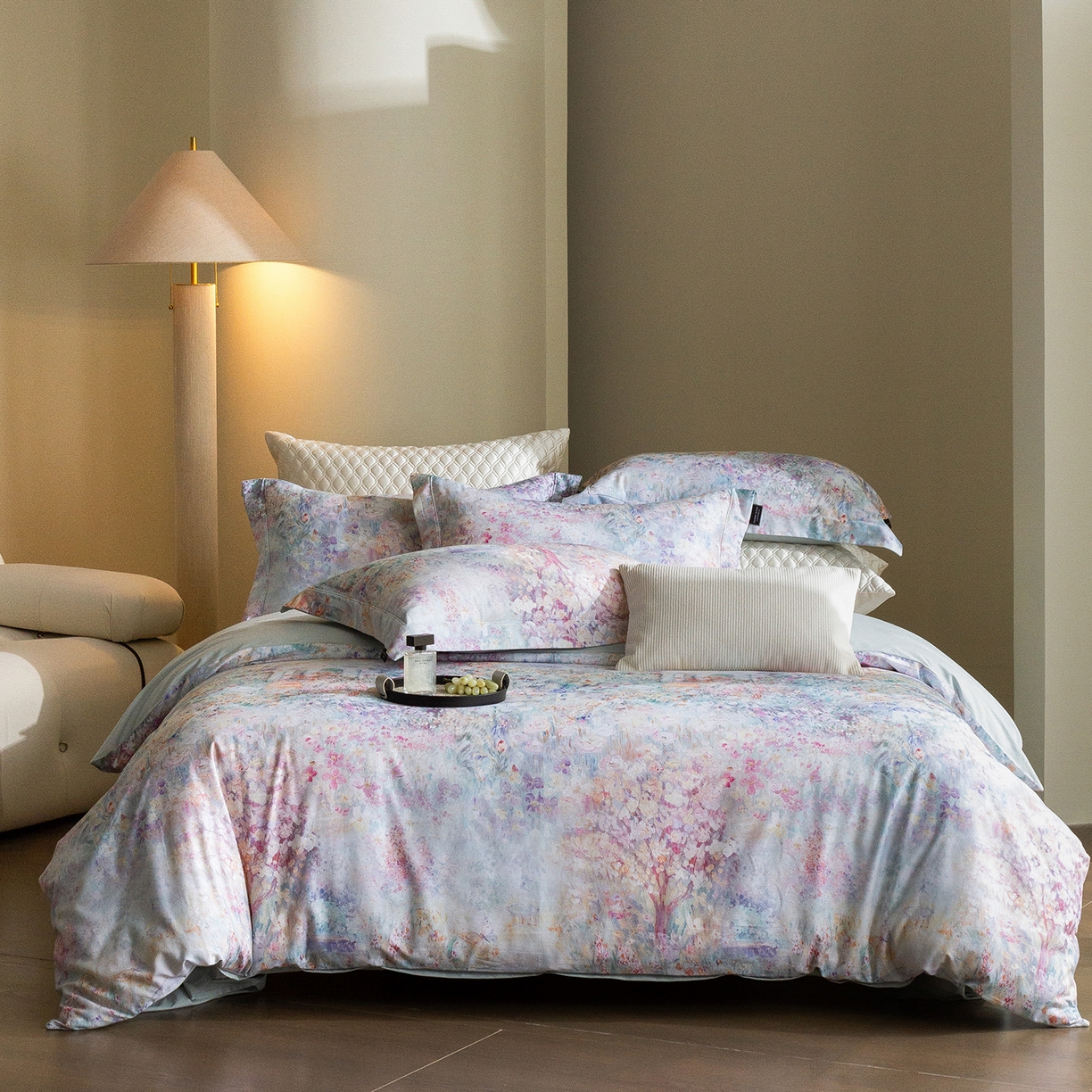 三味舒屋 2025新款暖阳画卷系列S50数码印花磨毛四件套 午后莫奈蓝