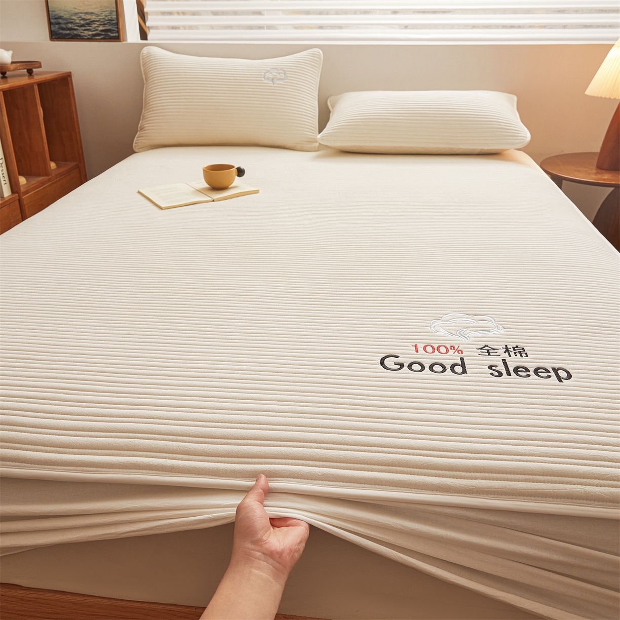 91家纺网 家纺一手货源 找家纺 （总）居眠 2025新款A类全棉色织水洗棉夹棉棉花床笠-清梦