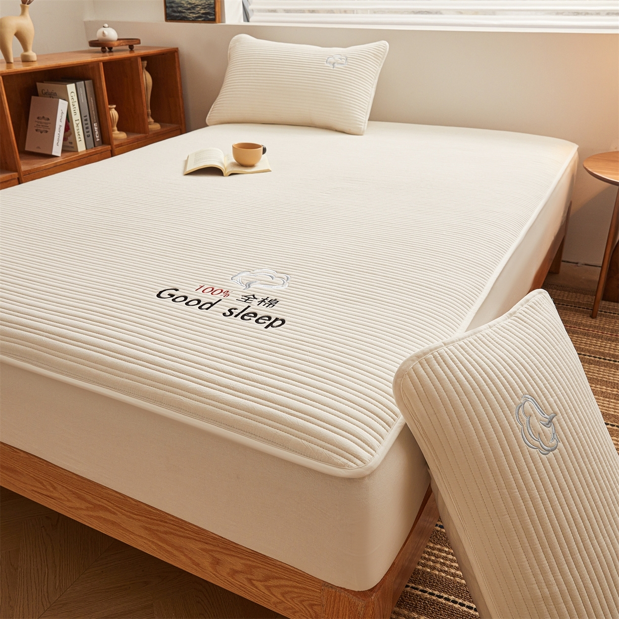 91家纺网 家纺一手货源 找家纺 （总）居眠 2025新款A类全棉色织水洗棉夹棉棉花床笠-清梦