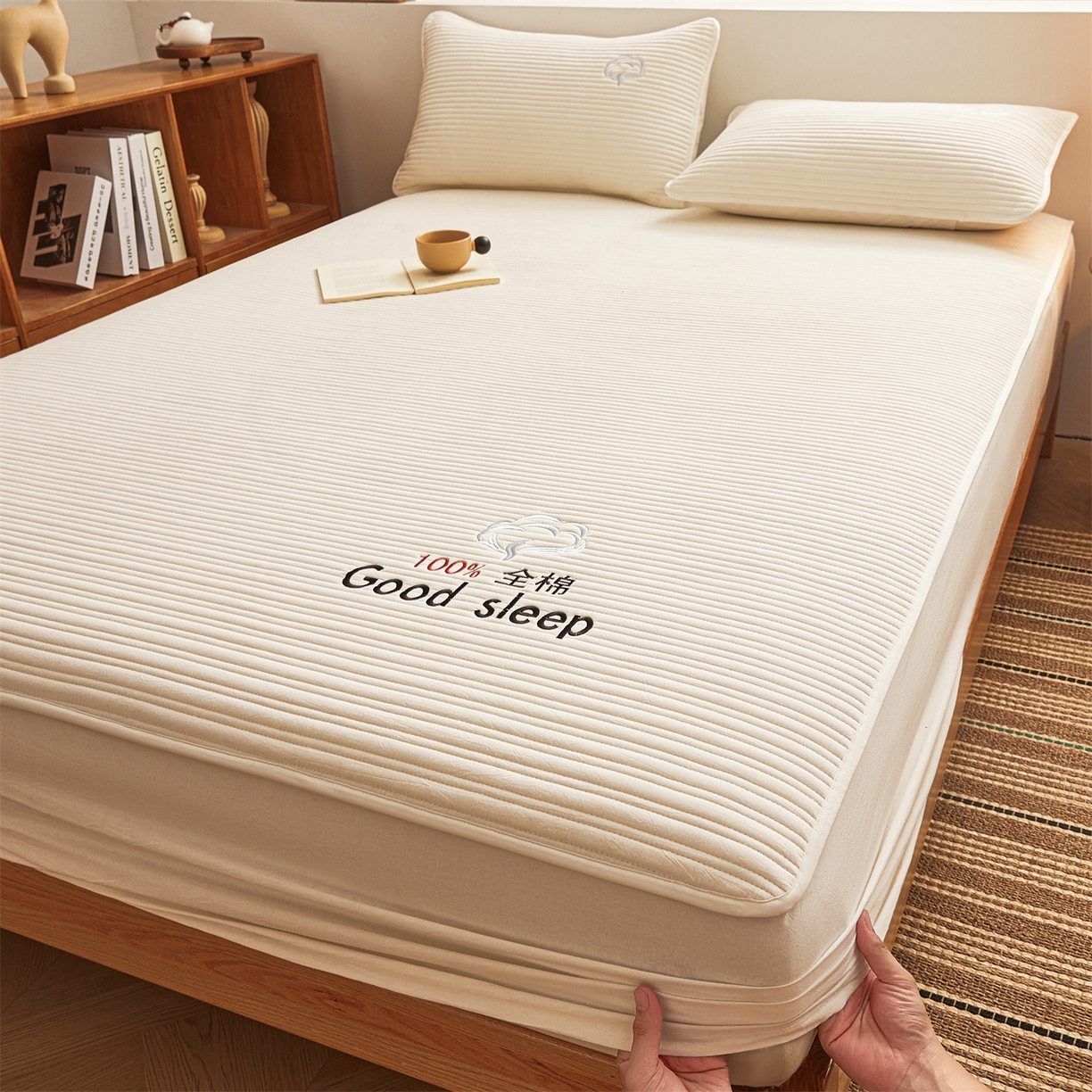 91家纺网 家纺一手货源 找家纺 （总）居眠 2025新款A类全棉色织水洗棉夹棉棉花床笠-清梦