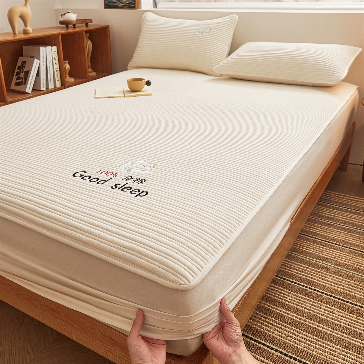 91家纺网 家纺一手货源 找家纺 （总）居眠 2025新款A类全棉色织水洗棉夹棉棉花床笠-清梦