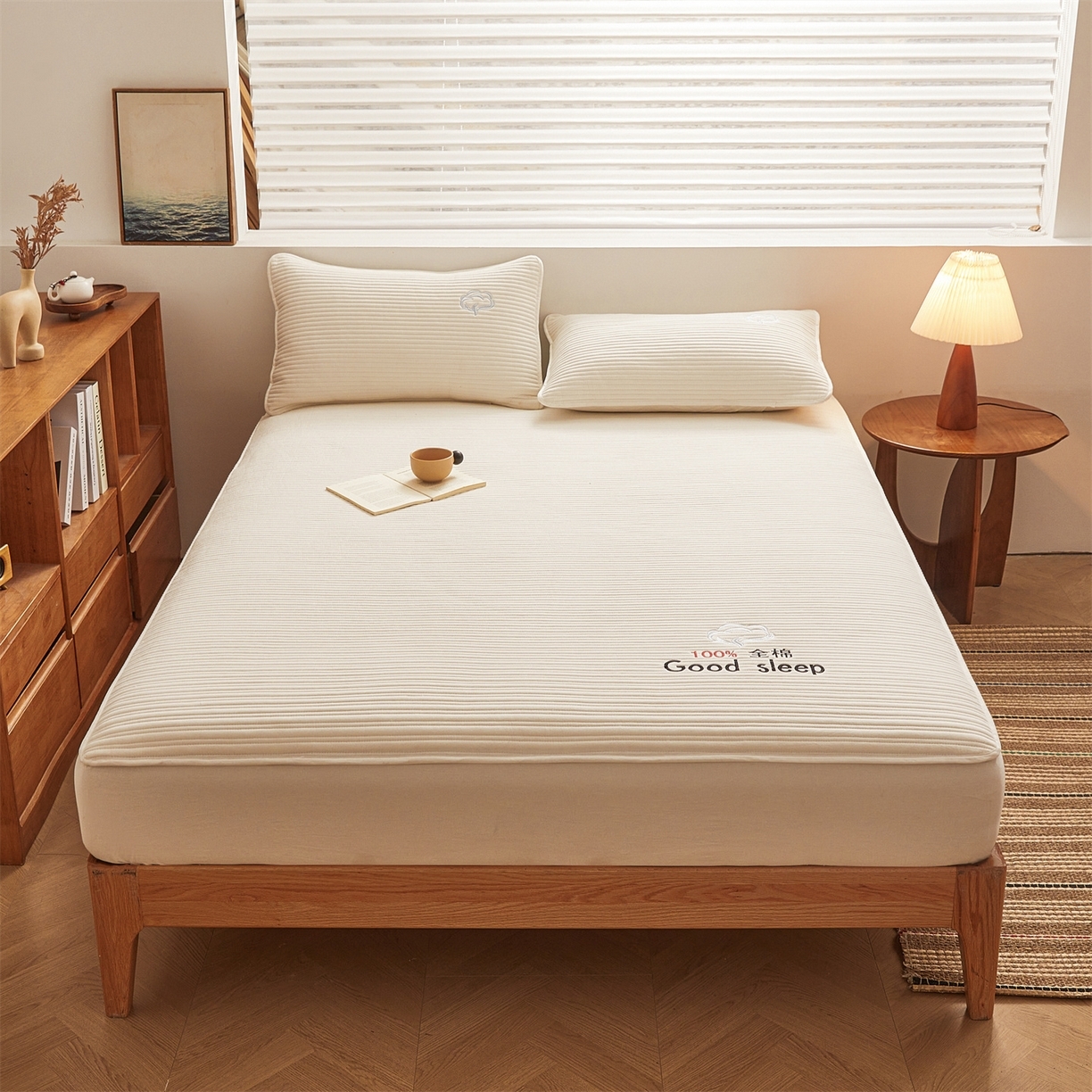 91家纺网 家纺一手货源 找家纺 （总）居眠 2025新款A类全棉色织水洗棉夹棉棉花床笠-清梦