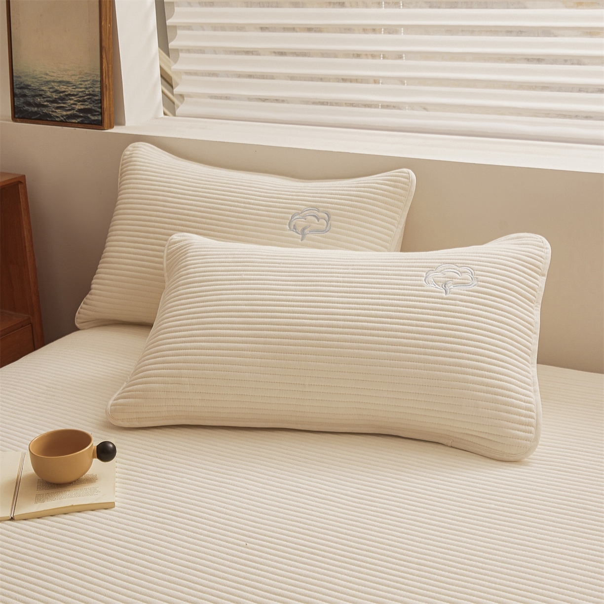 91家纺网 家纺一手货源 找家纺 （总）居眠 2025新款A类全棉色织水洗棉夹棉棉花床笠-清梦