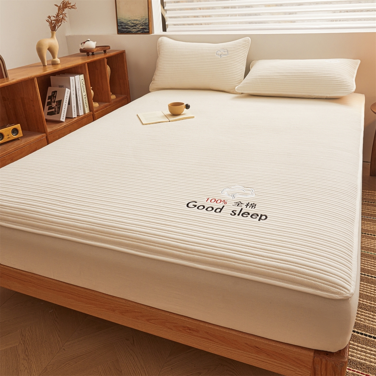 91家纺网 家纺一手货源 找家纺 （总）居眠 2025新款A类全棉色织水洗棉夹棉棉花床笠-清梦