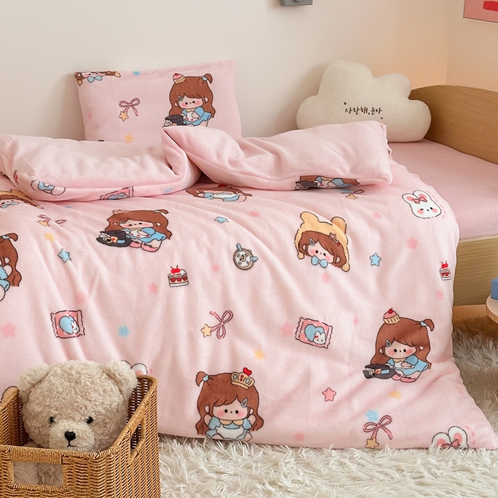 91家纺网 家纺一手货源 找家纺 嗨生活 2025新款加厚牛奶绒三件套儿童套件幼儿园三件套系列 萌萌女孩