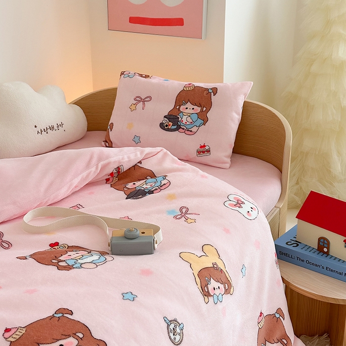 91家纺网 家纺一手货源 找家纺 嗨生活 2025新款加厚牛奶绒三件套儿童套件幼儿园三件套系列 萌萌女孩