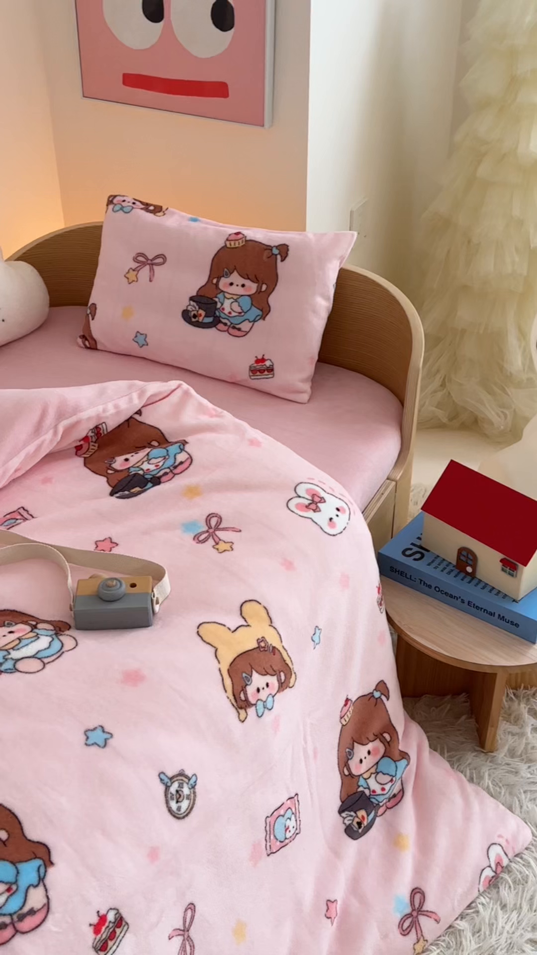 91家纺网 家纺一手货源 找家纺 嗨生活 2025新款加厚牛奶绒三件套儿童套件幼儿园三件套系列 萌萌女孩