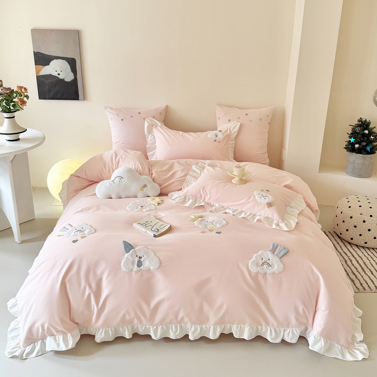 （总）曼布缇 2025新款加厚全棉纯棉磨毛绣花款套件-童话云朵（会员减20，券后控价338起)