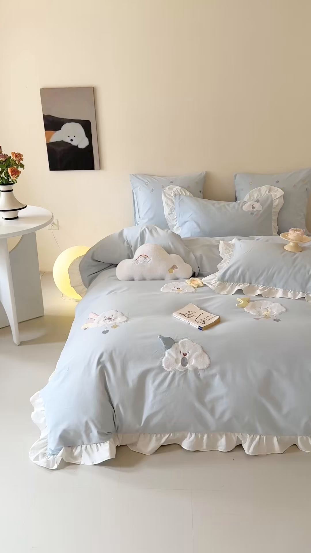 91家纺网 家纺一手货源 找家纺 曼布缇 2025新款加厚全棉纯棉磨毛绣花款套件-童话云朵（会员减20，券后控价338起) 童话云朵（会员减20，券后控价338起)-蓝