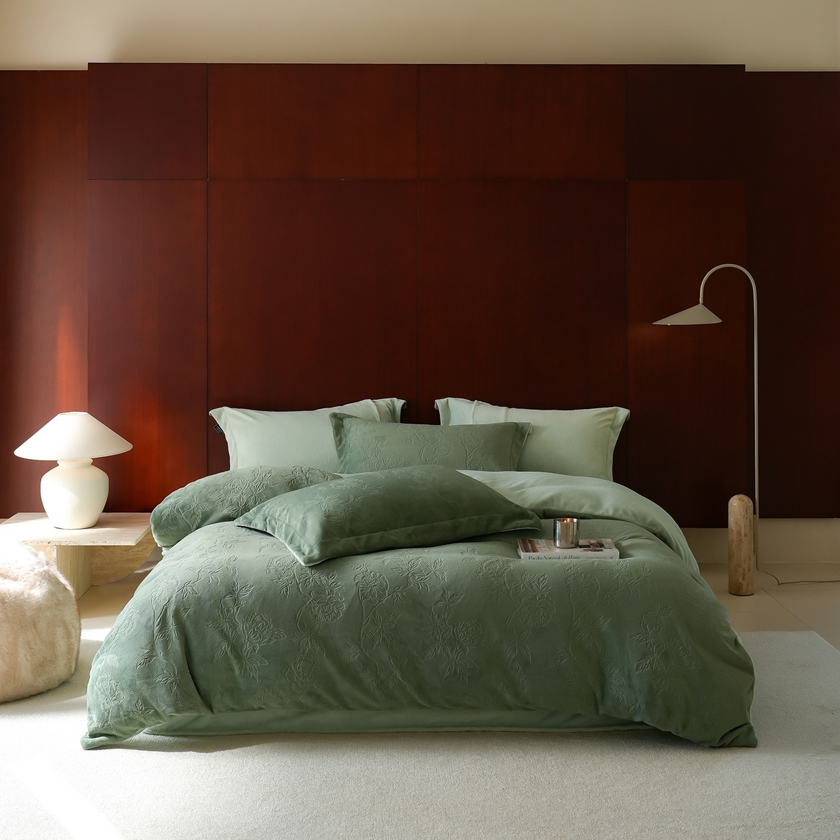 三味舒屋 2025新款全消光雕花牛奶绒四件套-香榭丽 香榭丽绿