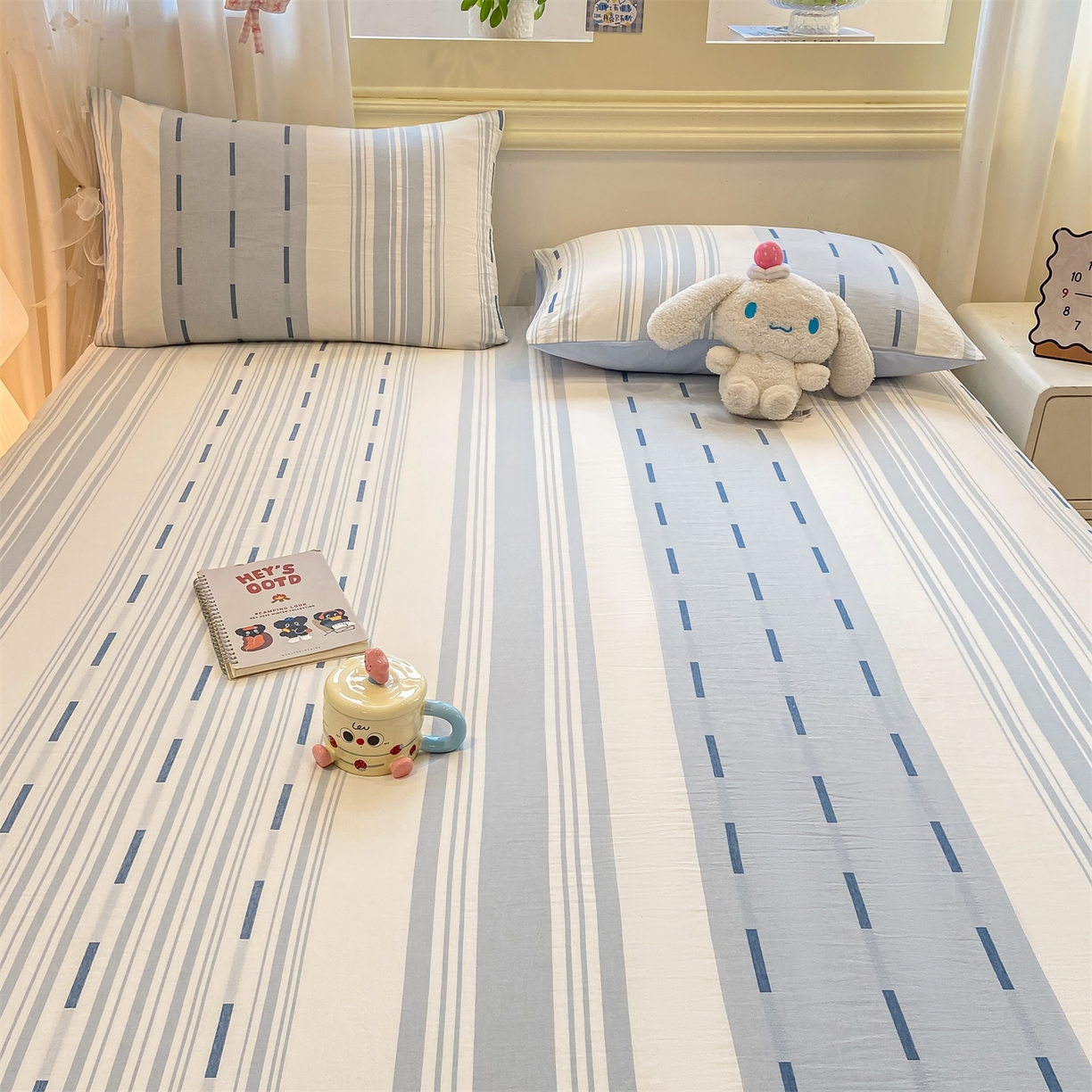 91家纺网 家纺一手货源 找家纺 灰鲸 2025新款A类全棉磨毛单品床笠 床笠单件 速律-蓝