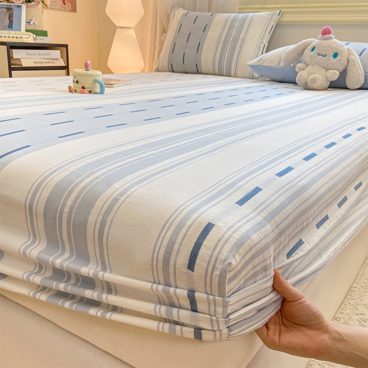 91家纺网 家纺一手货源 找家纺 灰鲸 2025新款A类全棉磨毛单品床笠 床笠单件 速律-蓝