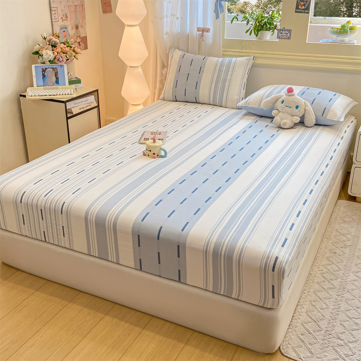 91家纺网 家纺一手货源 找家纺 灰鲸 2025新款A类全棉磨毛单品床笠 床笠单件 速律-蓝