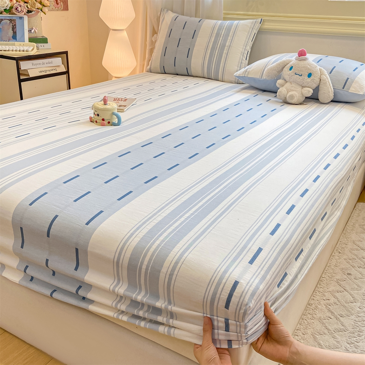 91家纺网 家纺一手货源 找家纺 灰鲸 2025新款A类全棉磨毛单品床笠 床笠单件 速律-蓝